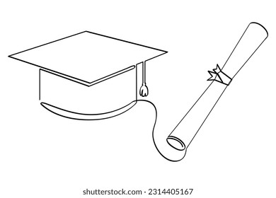 vector sketch graduation cap single one line art, continuous 
