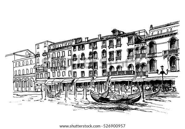 Vector Sketch Grand Canal Venice Italy Stock Vector (Royalty Free ...