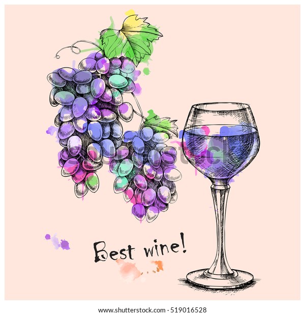 Vector Sketch Grapes Wine Glass On Stock Vector (Royalty Free) 519016528