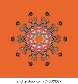 Vector sketch. Graphic element decoration. Symbol winter, frozen, Christmas, New Year holiday. Snowflake mosaic icon. Silhouette snow flake sign isolated orange, gray and brown colors. Flat design.