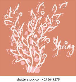 vector sketch of green branches with leaves and buds