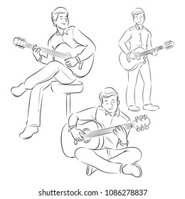 vector sketch guitar player and guitar player icon