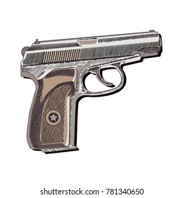 Vector Sketch Gun. Hand drawn pistol.
