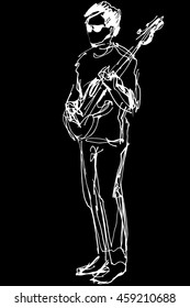  vector sketch of a guy with glasses with an electric guitar