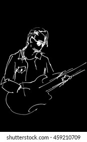  vector sketch of a guy with glasses with an electric guitar