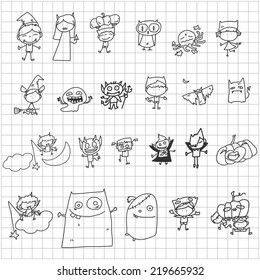 vector sketch Halloween cartoon characters