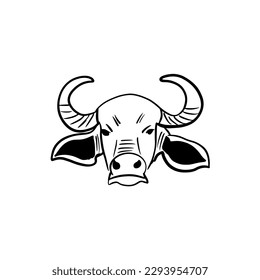 Vector sketch hand drawn bull head silhouette, doodle art with black lines on white background