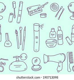 vector sketch hand drawn cosmetics seamless tile pattern