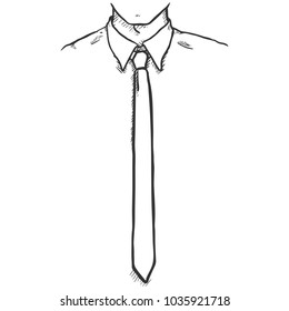 Vector Sketch Hand Drawn Illustration - Office Employee in Shirt and Necktie. Front View.