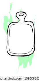 Vector sketch hand drawn illustration of kitchen utensils. Vector cutting board doodle isolated on beautiful background.