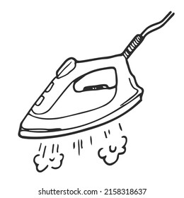 Vector sketch hand drawn illustration of iron with steam