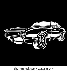 the vector sketch hand drawn illustration of the American vintage sport car