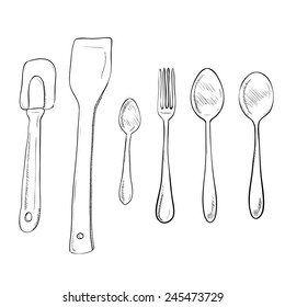 Vector sketch hand drawn illustration of kitchen utensils