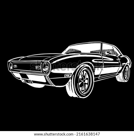 the vector sketch hand drawn illustration of the American vintage sport car
