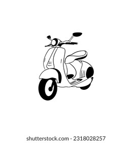 Vector sketch hand drawn moped silhouette, line art