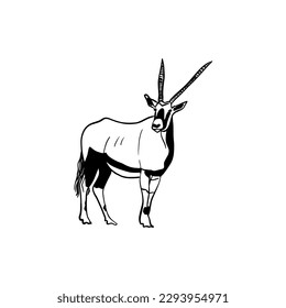 Vector sketch hand drawn mountain goat silhouette, doodle art with black lines on a white background