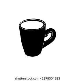 Vector sketch hand drawn mug silhouette, line art black lines on white background