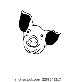 Vector sketch hand drawn pig head silhouette, doodle style with black lines