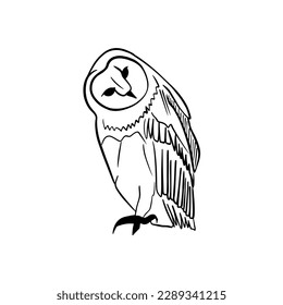 Vector sketch hand drawn silhouette of sitting owl with tilted head, doodle style