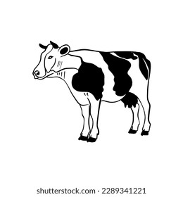 Vector sketch hand drawn silhouette of a cow, doodle style with black lines