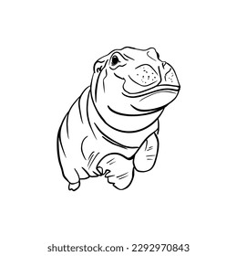 Vector sketch hand drawn silhouette of a hippopotamus, doodle art with black lines on a white background