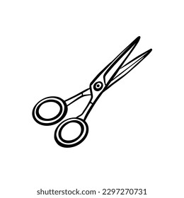 Vector sketch hand drawn silhouette of scissors, line art with black lines on white background