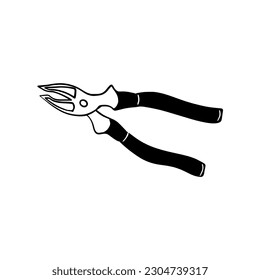 Vector sketch hand drawn silhouette of pliers, doodle art