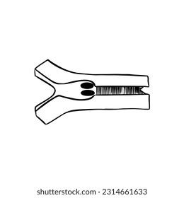 Vector sketch hand drawn silhouette of a zipper for clothes, line art