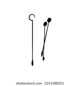 Vector sketch hand drawn silhouette of knitting needles, line art
