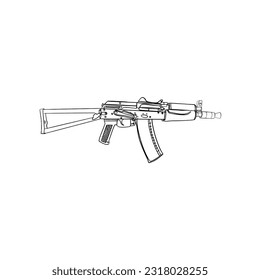 Esbozo vectorial silueta dibujada a mano de arma de ametralladora, arte de línea