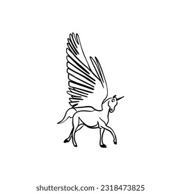 Vector sketch hand drawn silhouette of a unicorn, line art