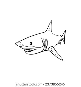 Vector sketch hand drawn silhouette of a shark, line art