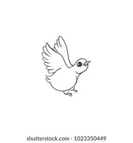 Vector sketch hand drawn sparrow small bird animal flying. Isolated illustration on a white background. Coloring book for kids design element.