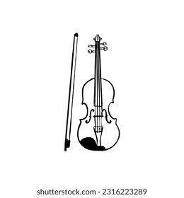 Vector sketch hand drawn violin silhouette, line art