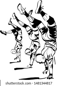the vector sketch of the hand stand walking competition