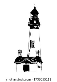 Esbozo vectorial del faro dibujado a mano. Imagen en blanco y negro