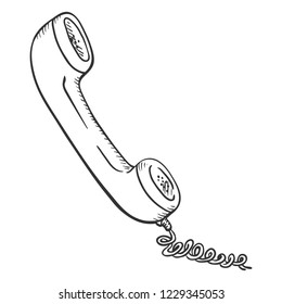 Vector Sketch Handset with Telephone Wire