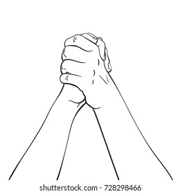 Vector sketch of handshake solidarity hands, Hand drawn line art illustration isolated on white background