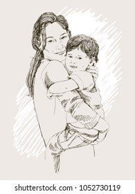 Vector Sketch happy family Parents   children  Family concept  Love concept 