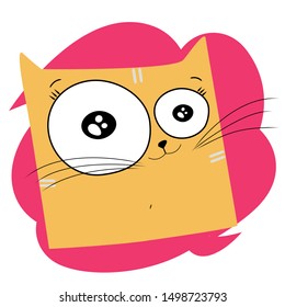 Vector sketch of a happy, smiling ginger flying and dancing cat on isolated white background
