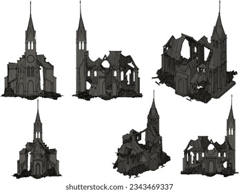 Vector sketch of haunted old classic old church castle building illustration