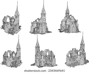 Vektorskizze des sputierten alten klassischen Kirchenschlosses