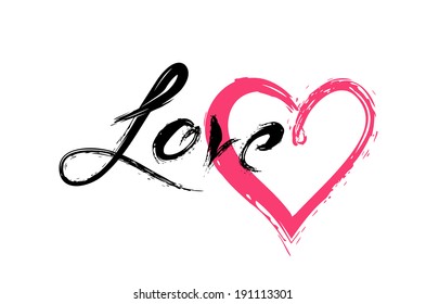 Vector sketch of heart and the word Love.