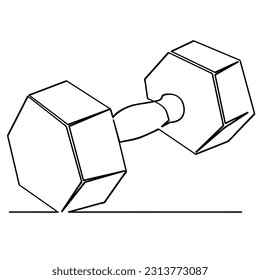 boceto vectorial hexagón dumbbell, dumbbel dumbell, arte de una sola línea, continuo 
