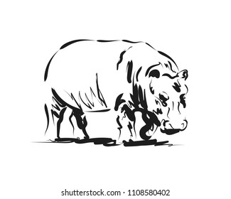 Vector sketch of a hippopotamus