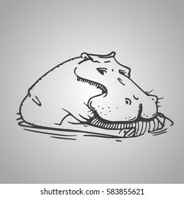 vector sketch of hippopotamus