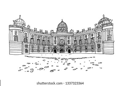 Vector sketch of Hofburg palace on St. Michael square (Michaelerplatz), Vienna, Austria