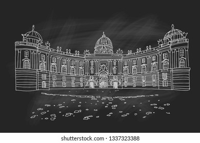 Vector sketch of Hofburg palace on St. Michael square (Michaelerplatz), Vienna, Austria