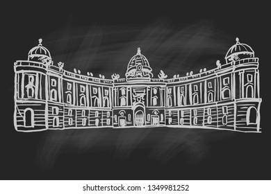 vector sketch of Hofburg palace on St. Michael square (Michaelerplatz), Vienna, Austria 