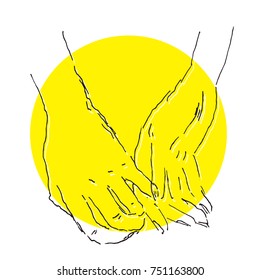 Vector sketch with holding hands. Man and woman hold their hands